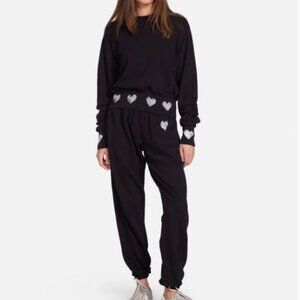 NWT Michael Lauren 2 Pc (Item- 328) Black Viper Heart Sweatshirt/M Sweatpants/S